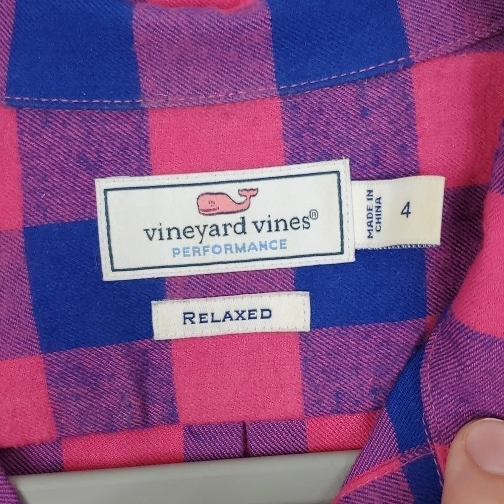 Vineyard Vines Relaxed Carmel Buffalo Check Performance Flannel Womens 4 Cotton
